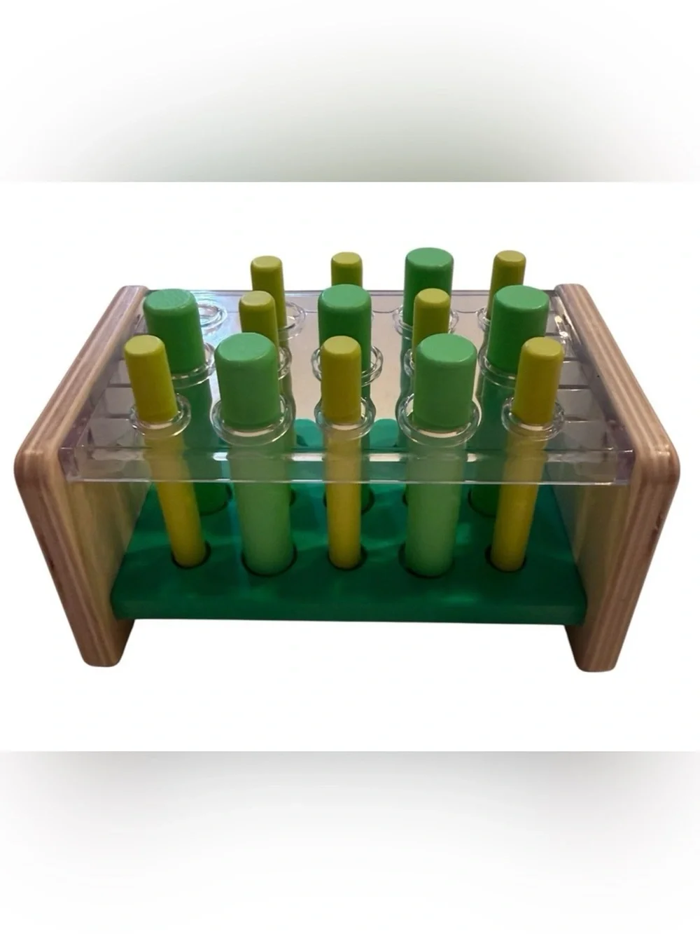Lovevery Wooden Posting Stand Toy - Green & Yellow